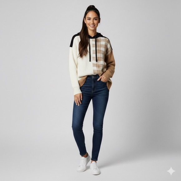 Central Park West Tops - Central Park West New York Poppy Hoodie in Neutral Color Block Sweater Womens L